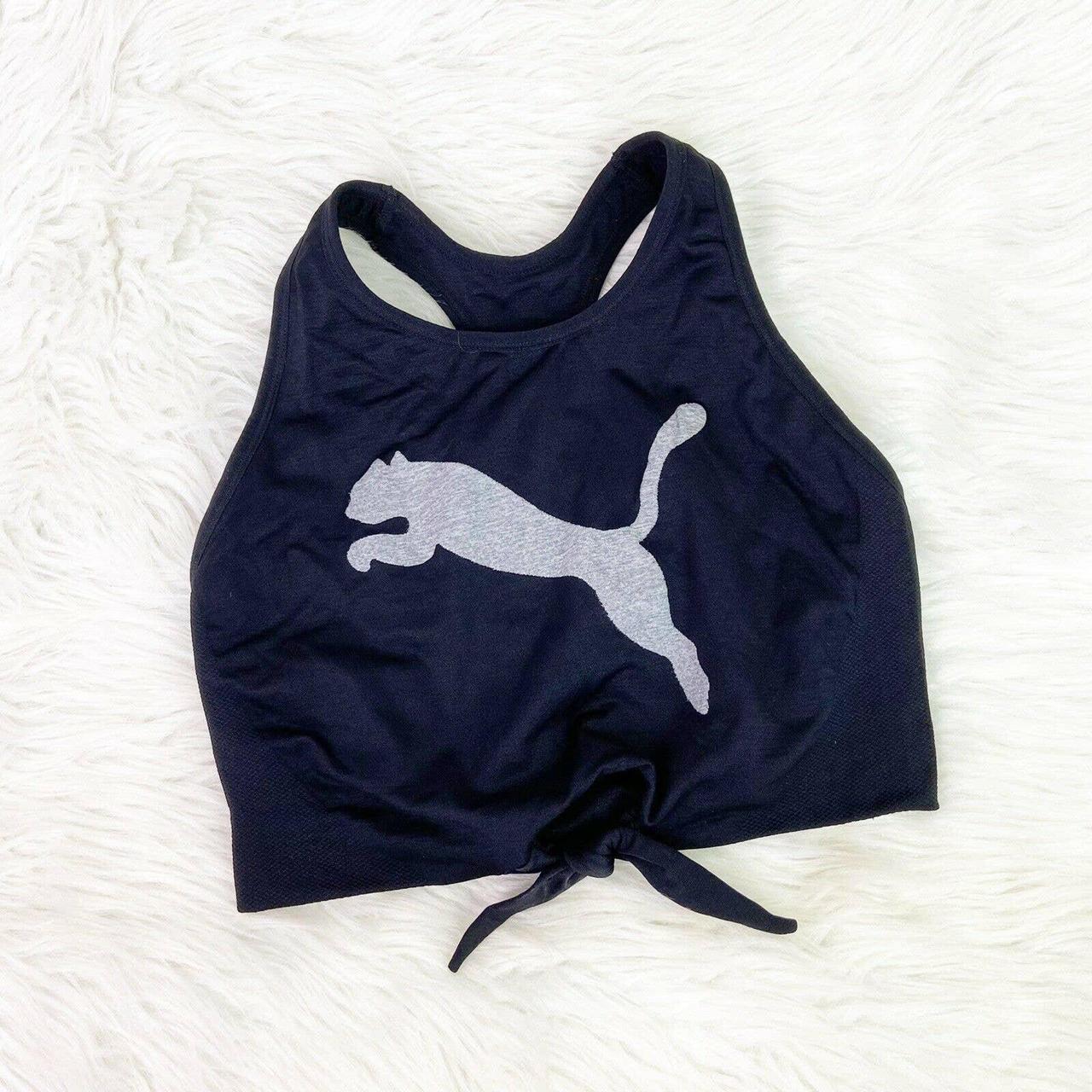 Puma Logo Racerback Longline Tie Front Sports Bra... Depop