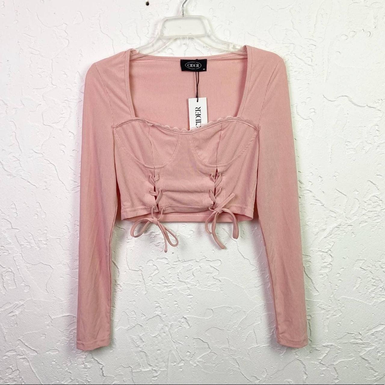 Cider Pink Solid Long Sleeve Lace Up Crop Top Size... Depop