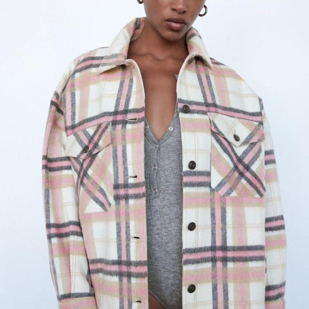 zara pink flannel jacket