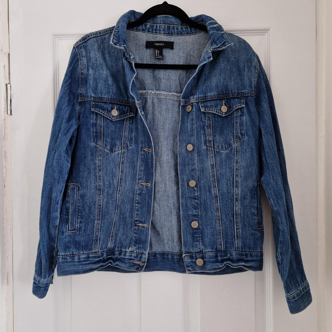 Forever 21 blue denim jacket size small S Button up... - Depop