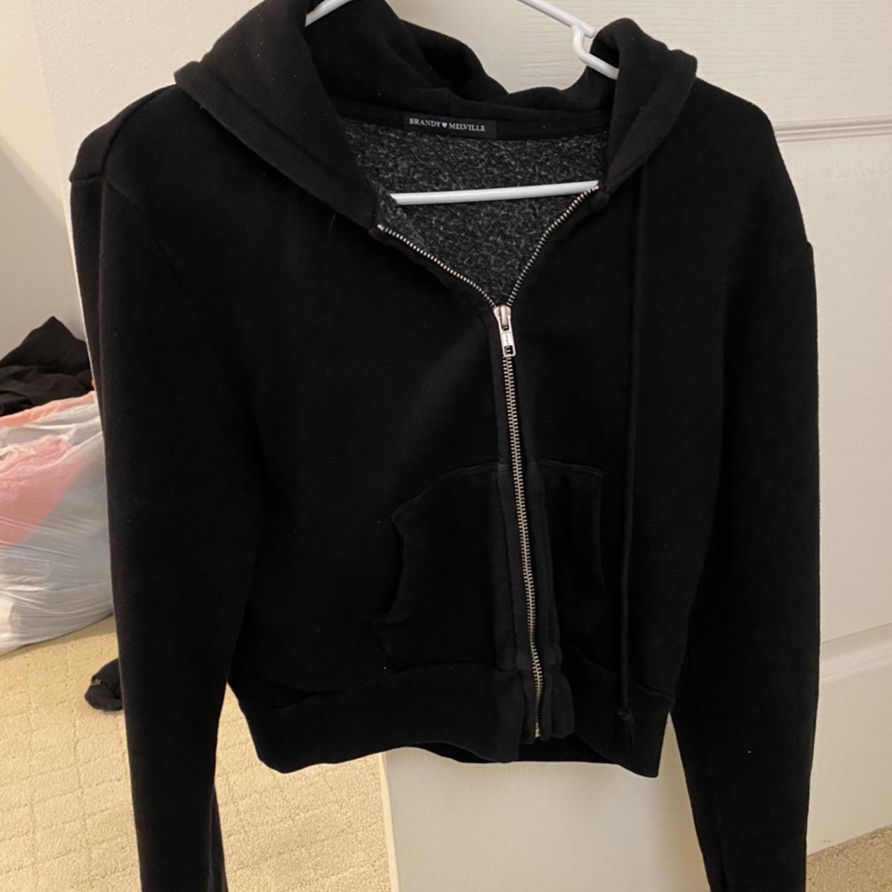 Brandy Melville Cropped Hoodie Black hoodie with - Depop