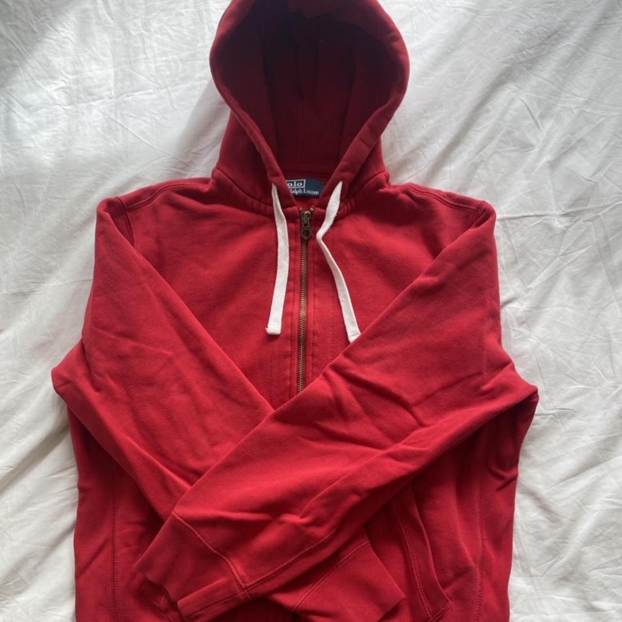 Ralph Lauren Zip Hoodie Medium Red Perfect Condition... - Depop