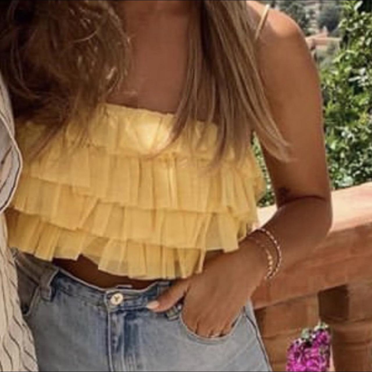 zara yellow tulle top