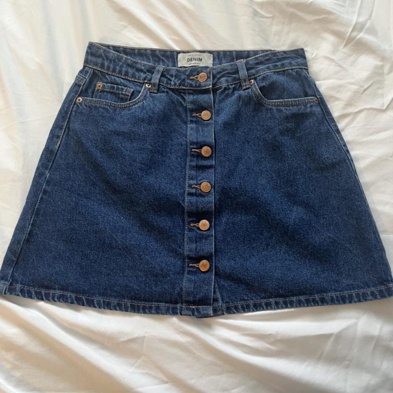 super cute blue denim jean a-line skirt new look... - Depop