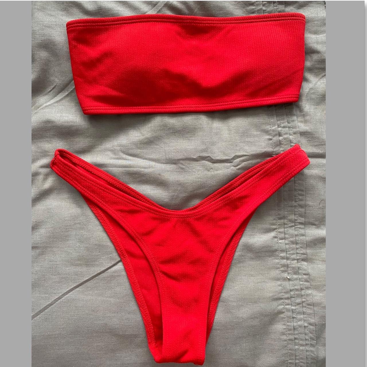 High cut ribbed bandeau bikini sales set