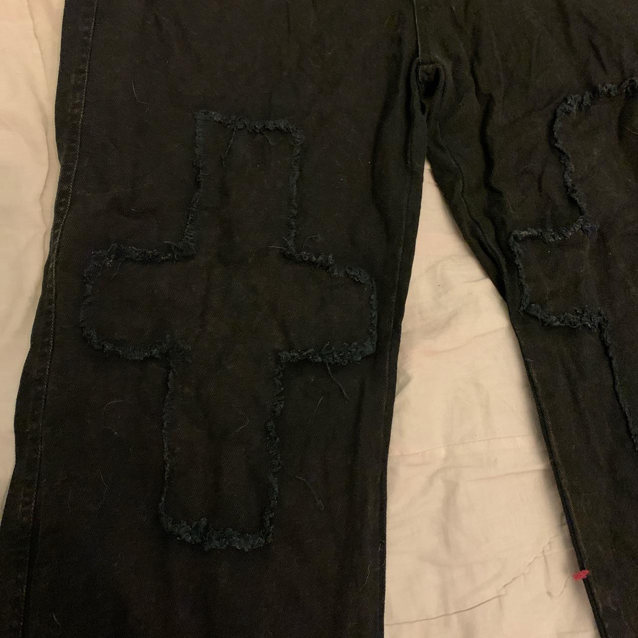 black distressed jeans with crosses on the knees... - Depop