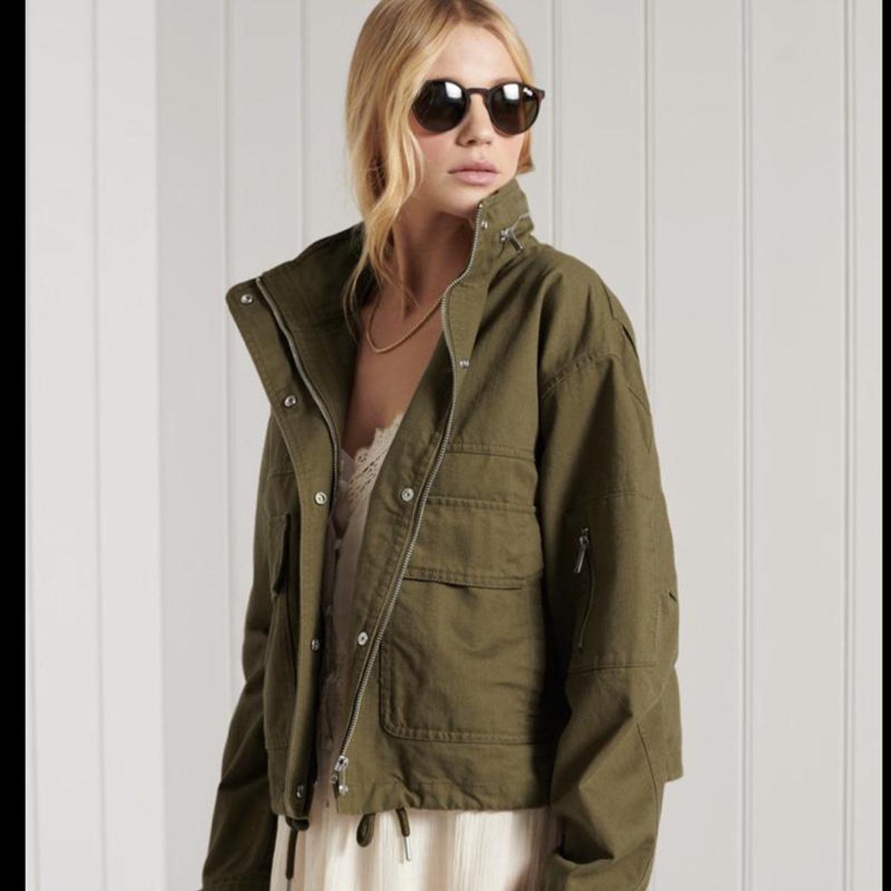 Superdry Bora Khaki, faux fur leopard lined