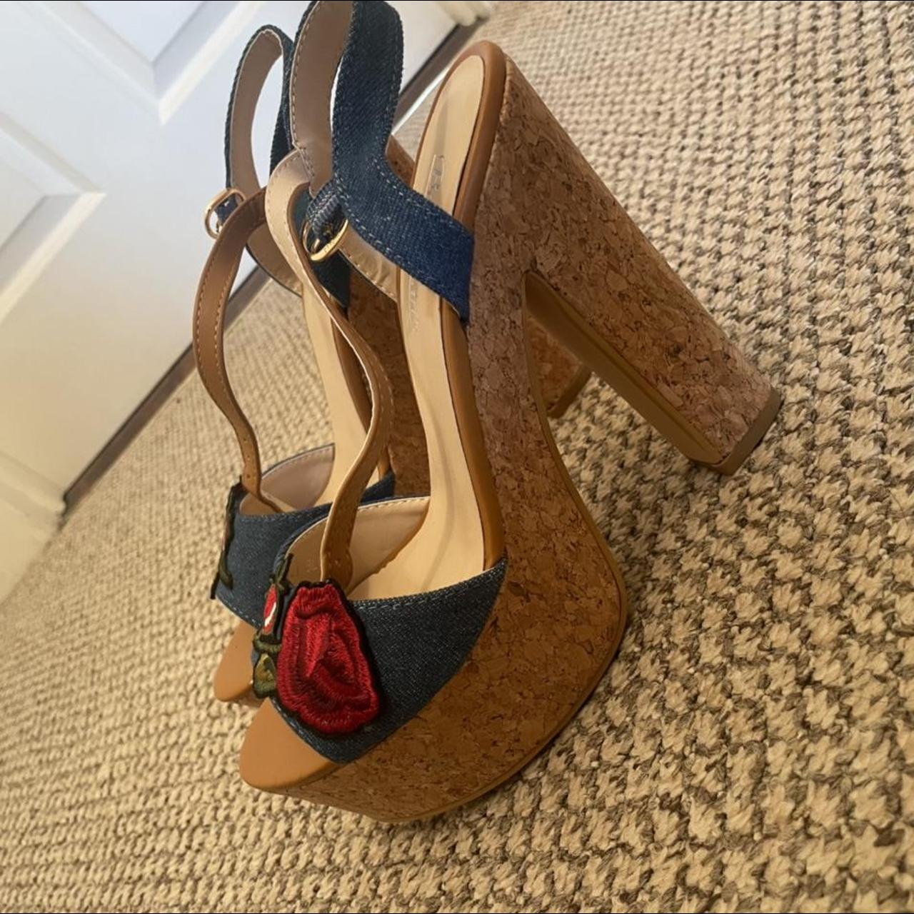 Denim platform heels cork style heel and... Depop