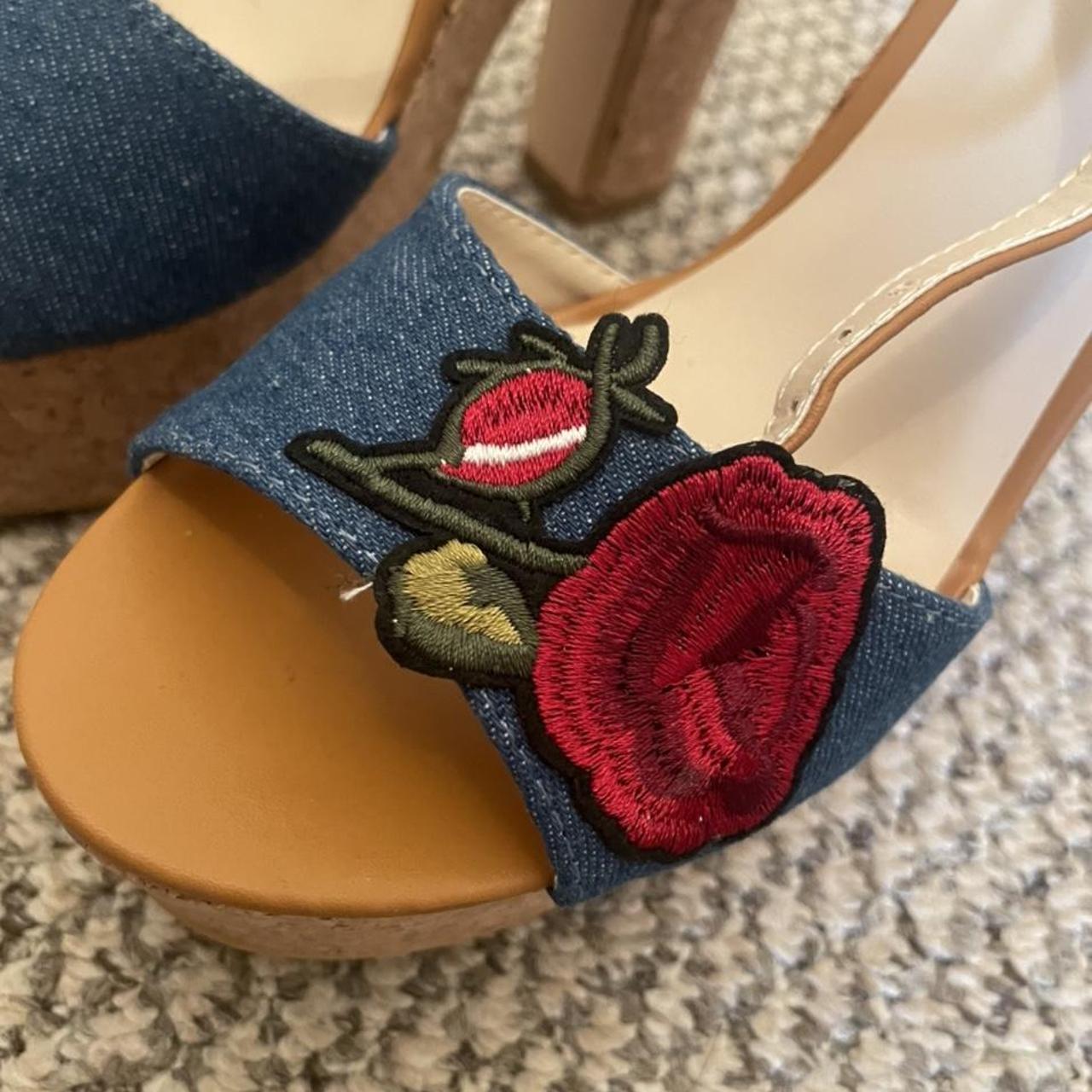 Denim platform heels cork style heel and... Depop