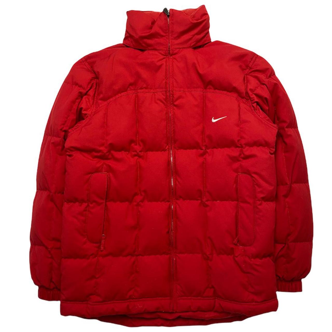 nike red padded jacket with hood