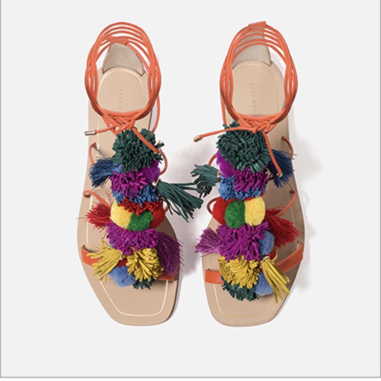 Zara colourful Pom Pom tie up Worn