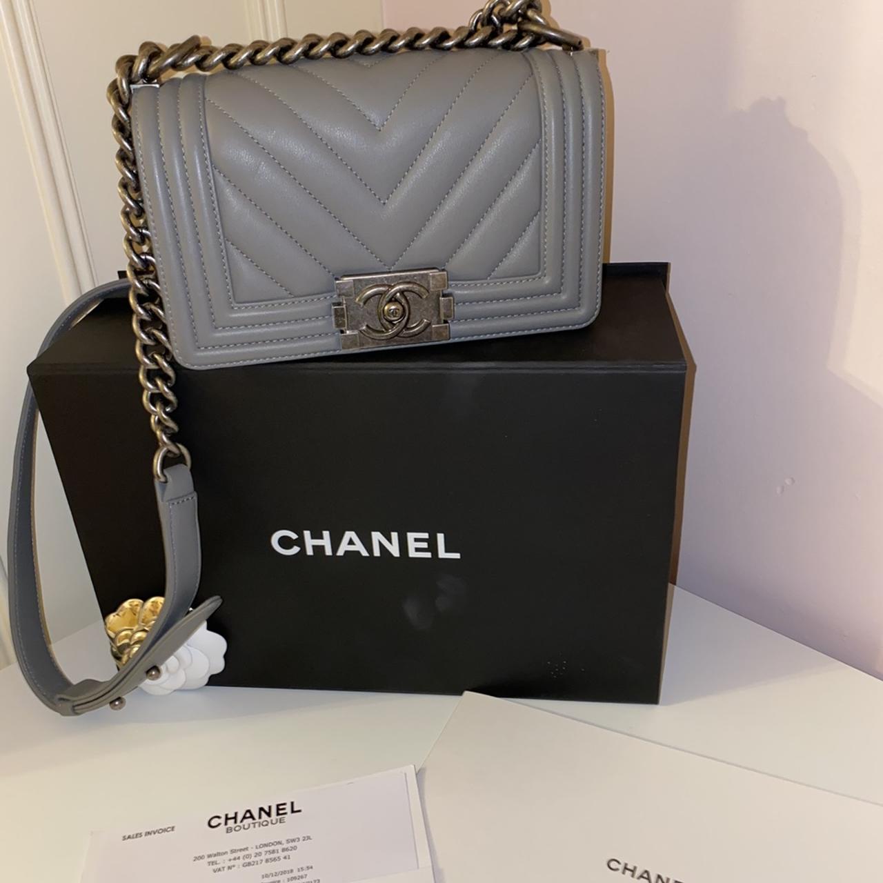 Chanel boy small grey hot sale