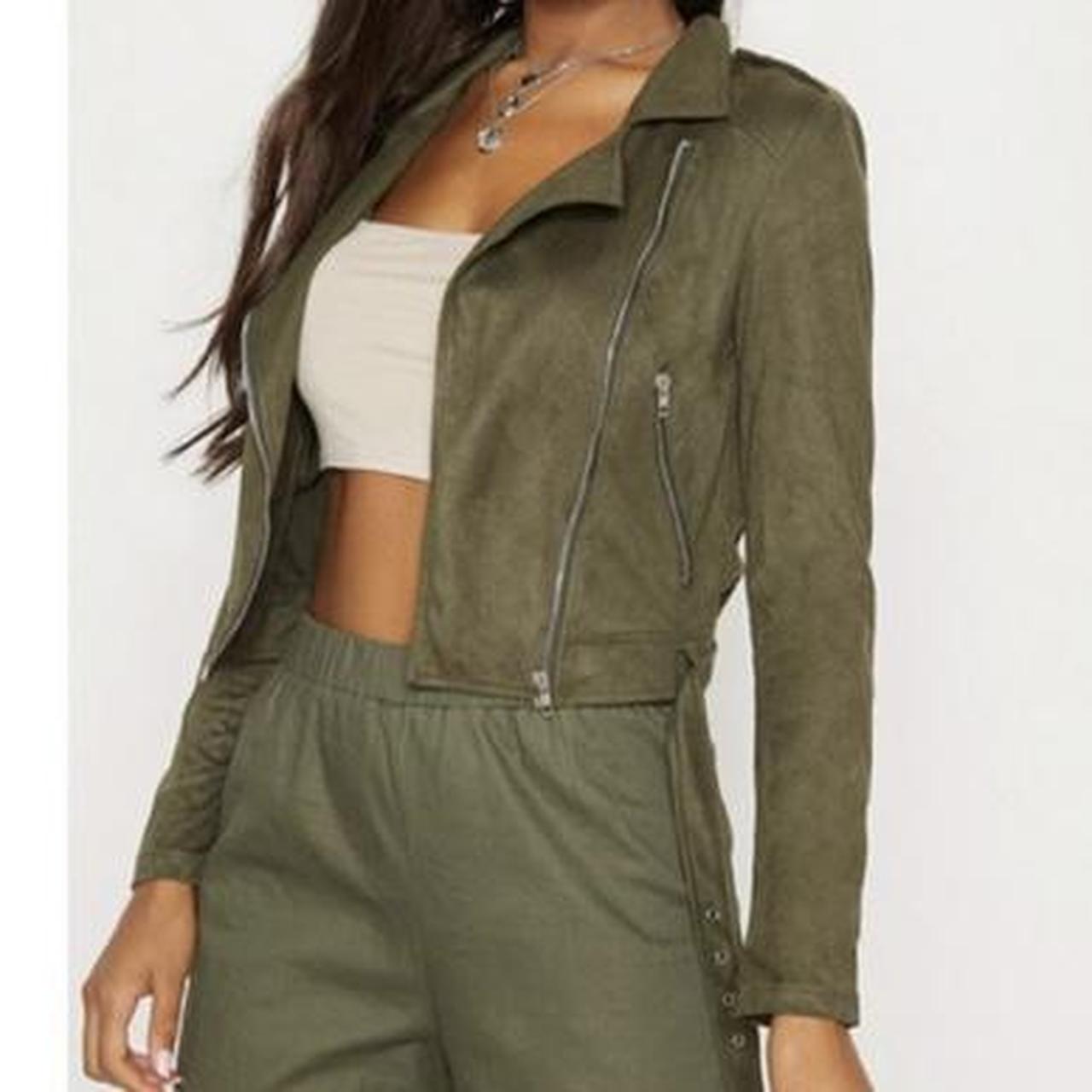 khaki faux suede biker jacket