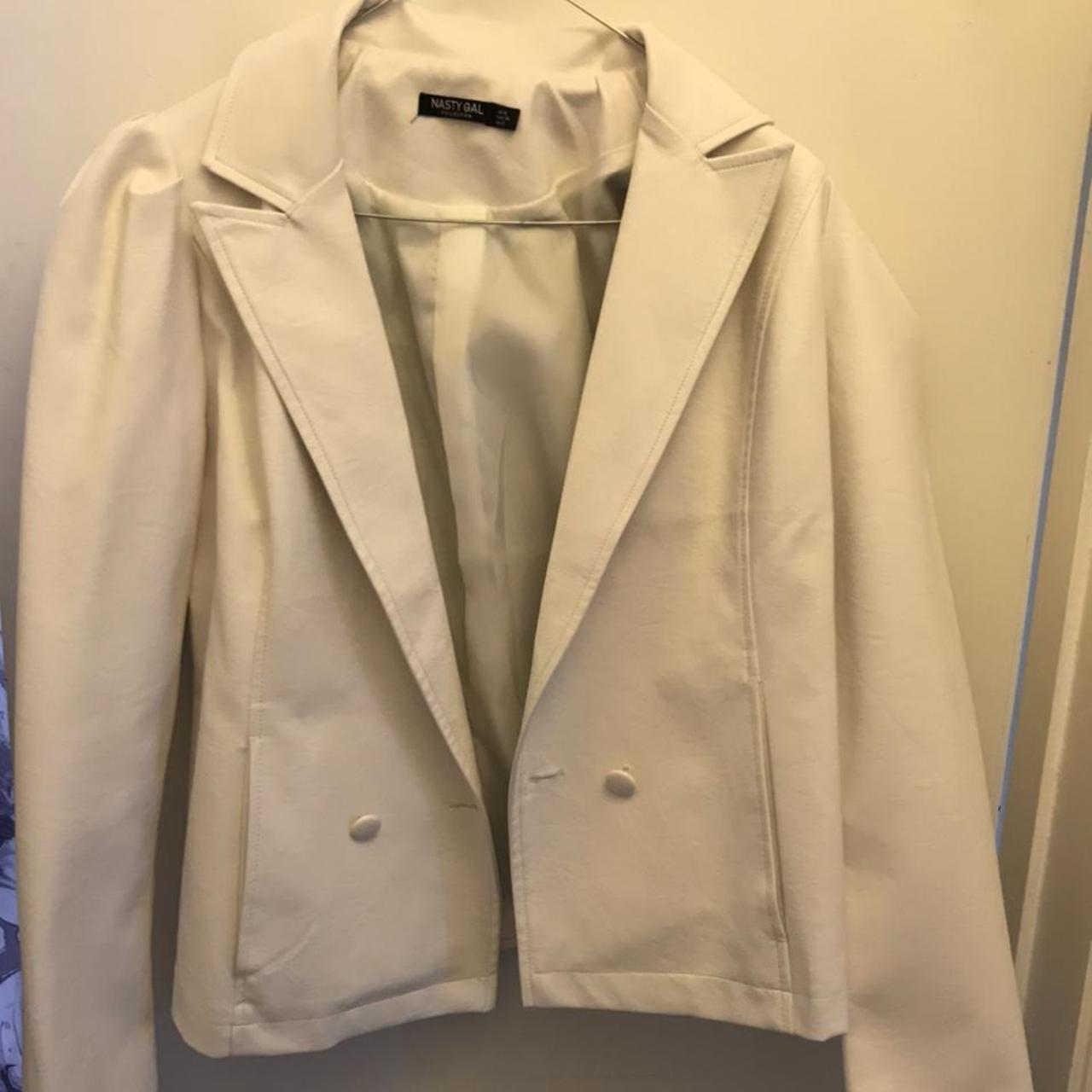 White leather blazer with structured shoulders,... - Depop