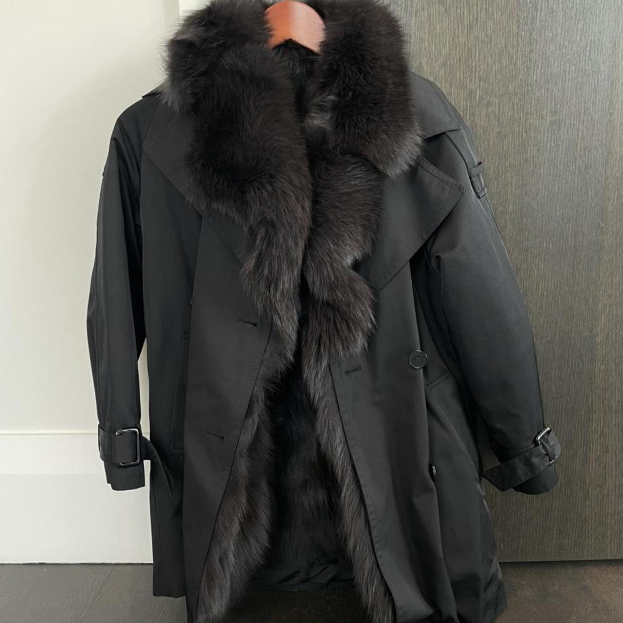 Black Fox Black Fur Lined Coat FOX FUR Lined Trench Coat One Size