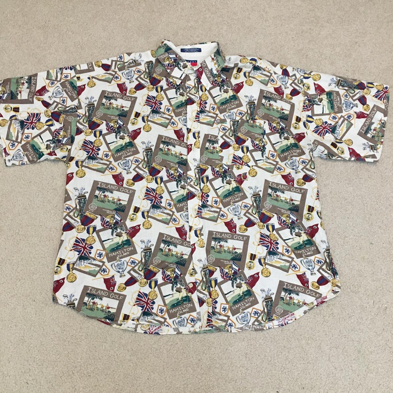 Vintage Tommy Hilfiger Button Up Shirt Features a - Depop