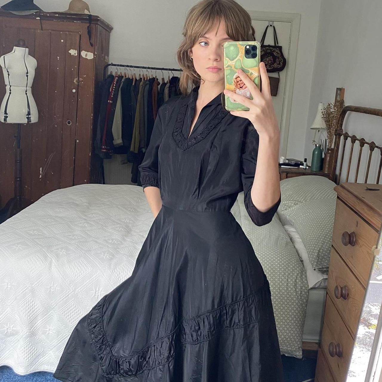 Antique Victorian est 1890s, Black Silk Crepe Dress.... - Depop