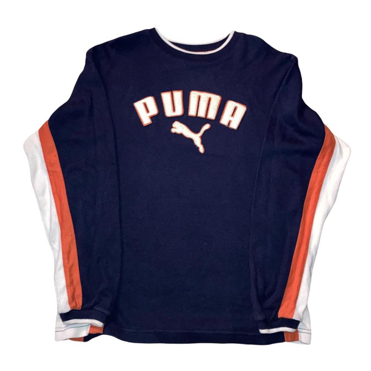 Vintage Puma Sweatshirt Navy/Orange/White Small - Depop