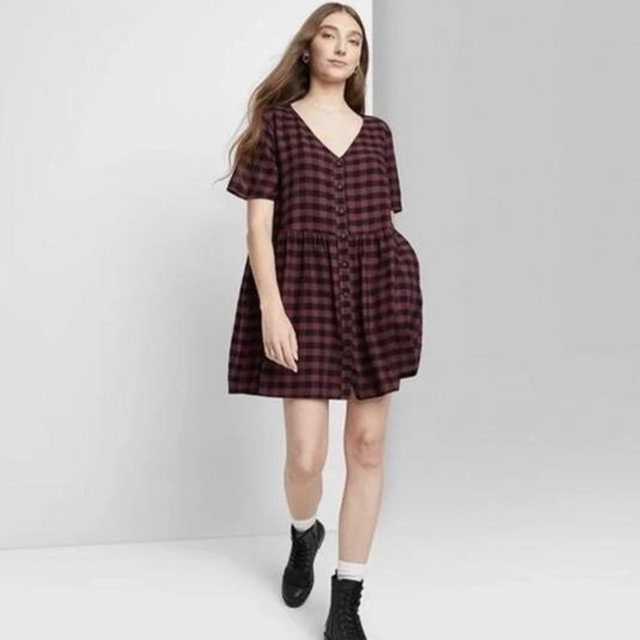 purple and black plaid dress