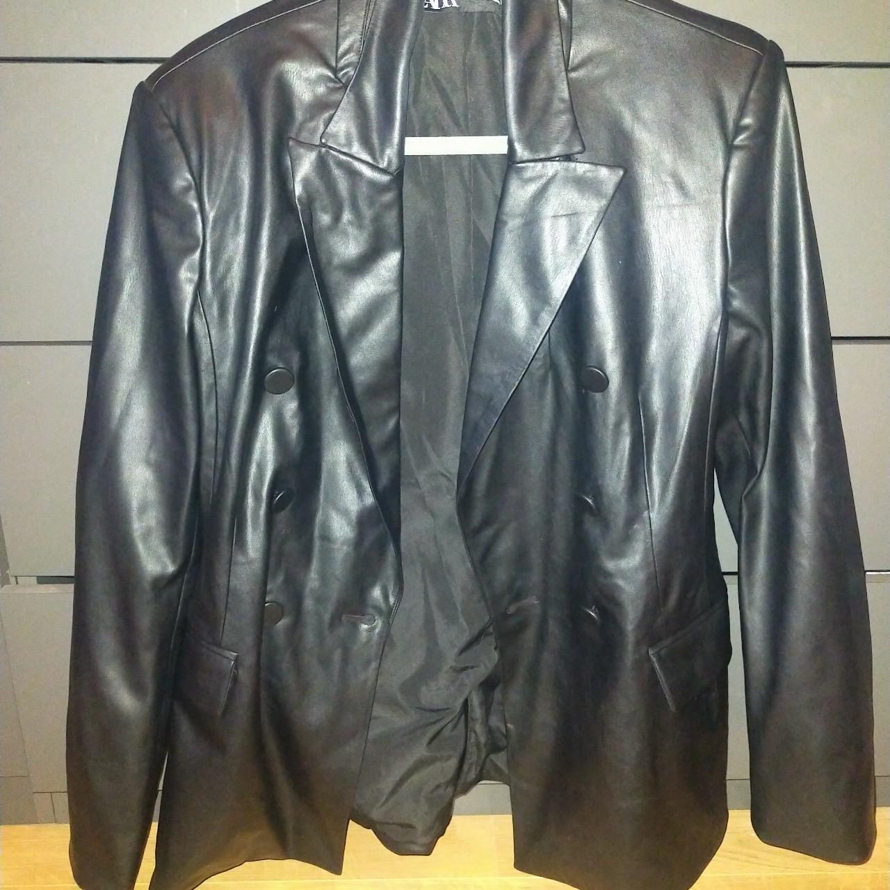 Zara black leather look blazer. Size M fit 8-12... - Depop