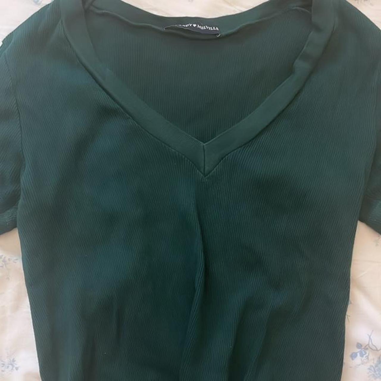 brandy melville ashlyn green v neck crop top worn... - Depop