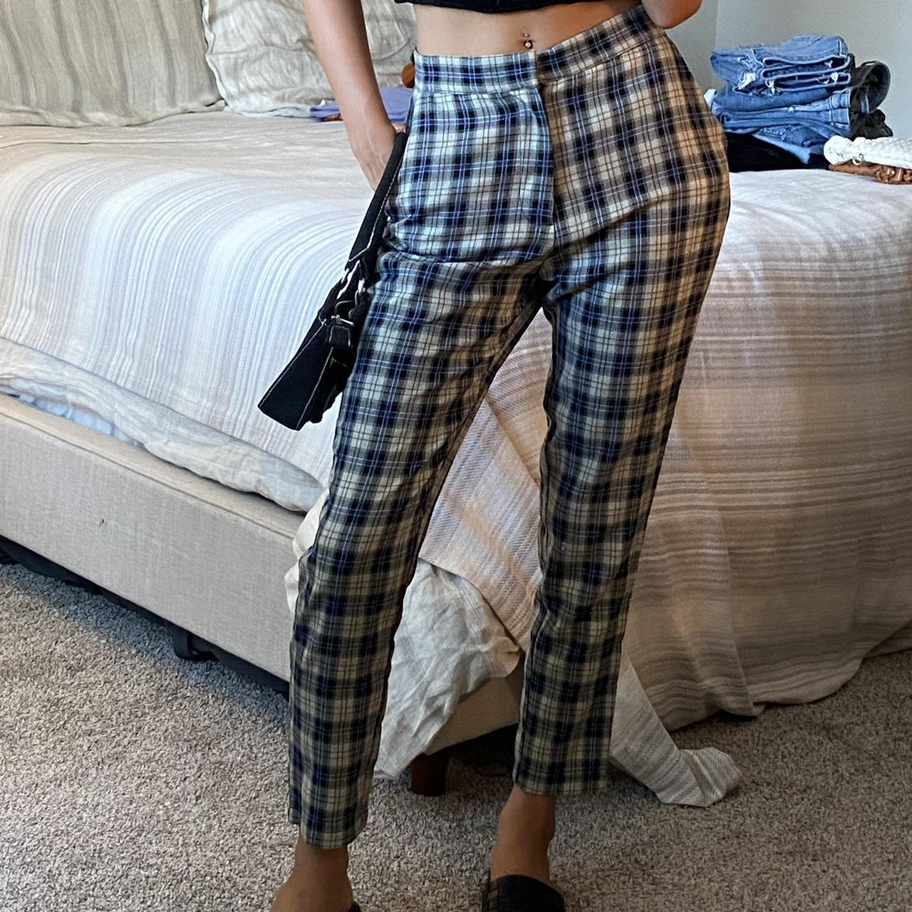 Plaid Straight-Leg Pants