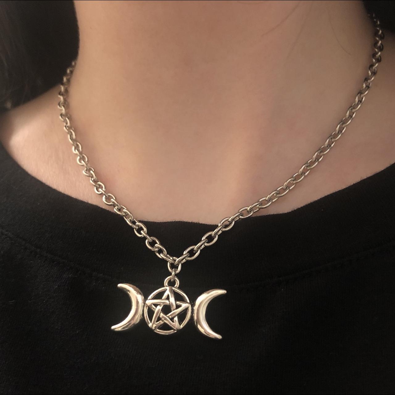 🖤 Triple Moon Pentagram Necklace 🖤 -Stainless steel... - Depop