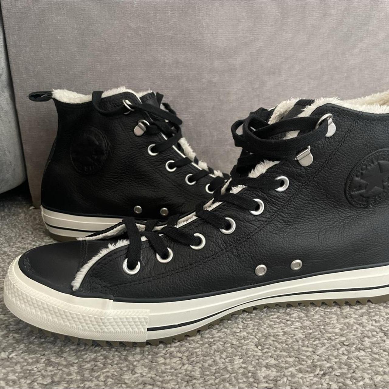 Black leather deals converse with fur