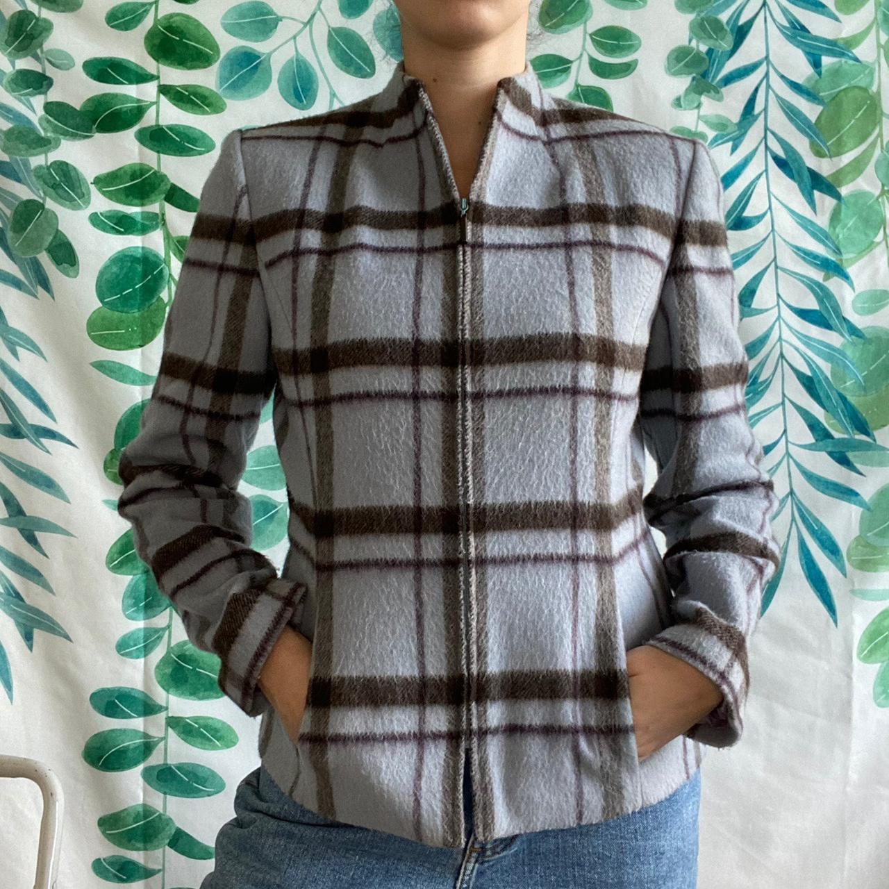 Fuzzy plaid outlet jacket