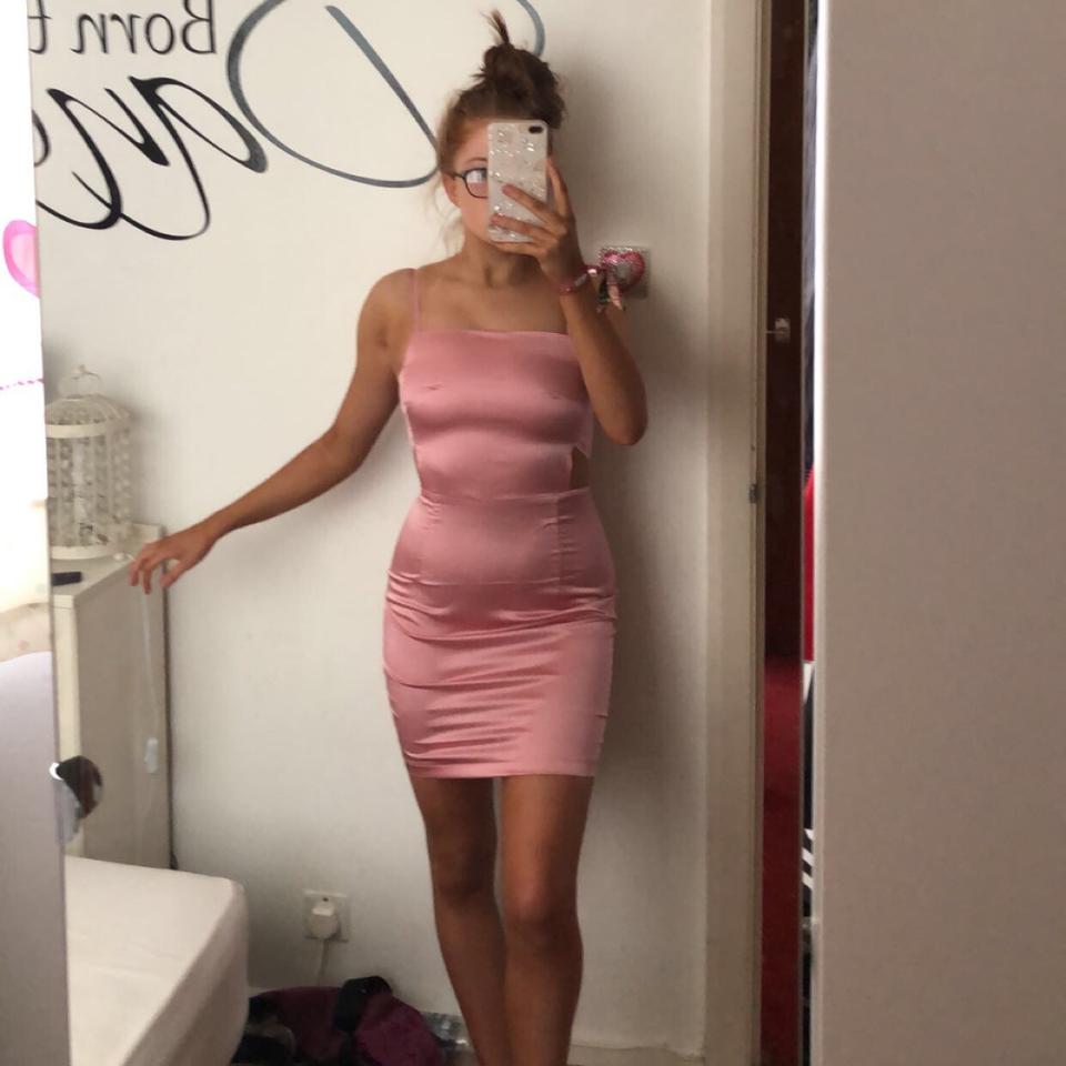 Rose satin cut shop out side bodycon dress