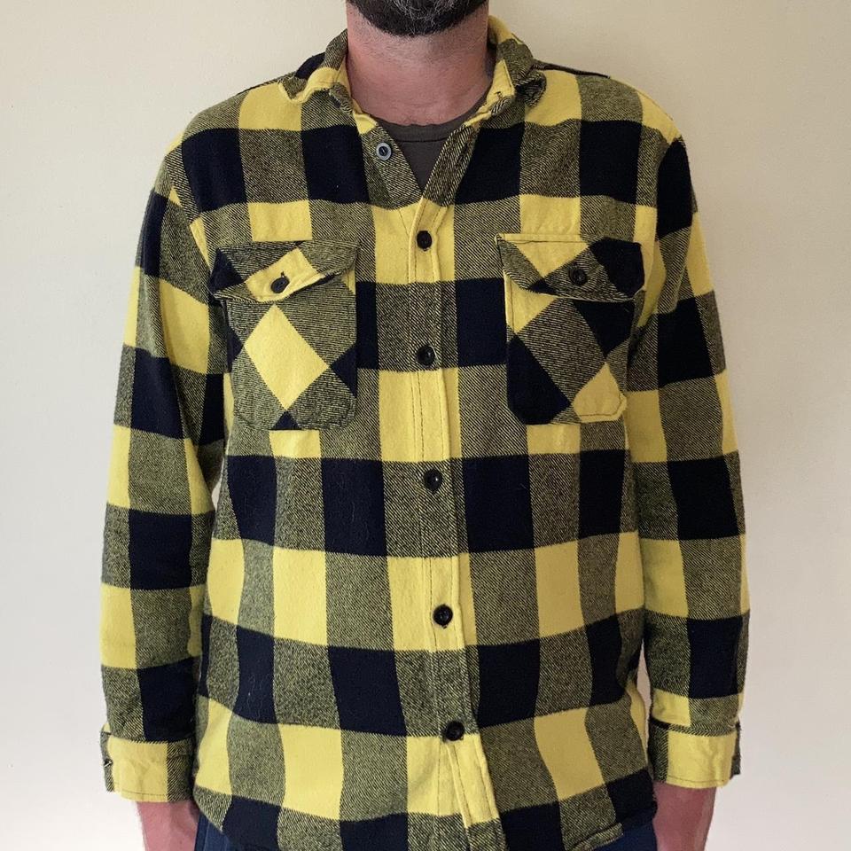 Oakwood Mountain Workwear Yellow Checkered flannel Depop