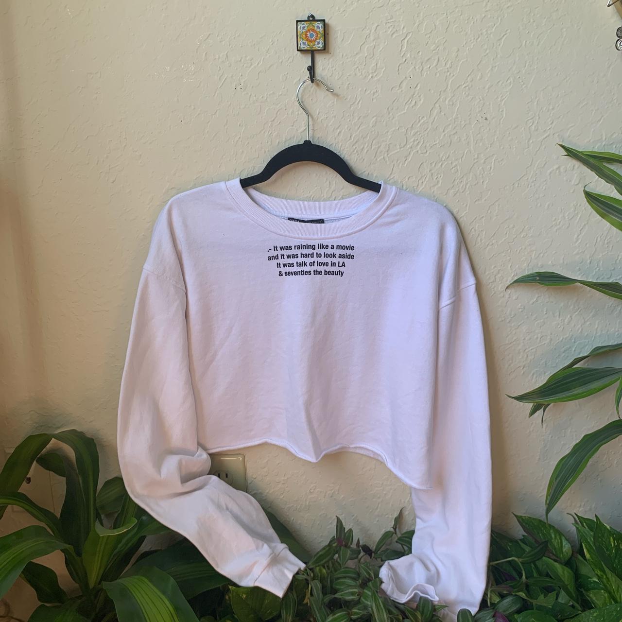 Zara Cropped Sweatshirt w/ Cute Poem light... Depop