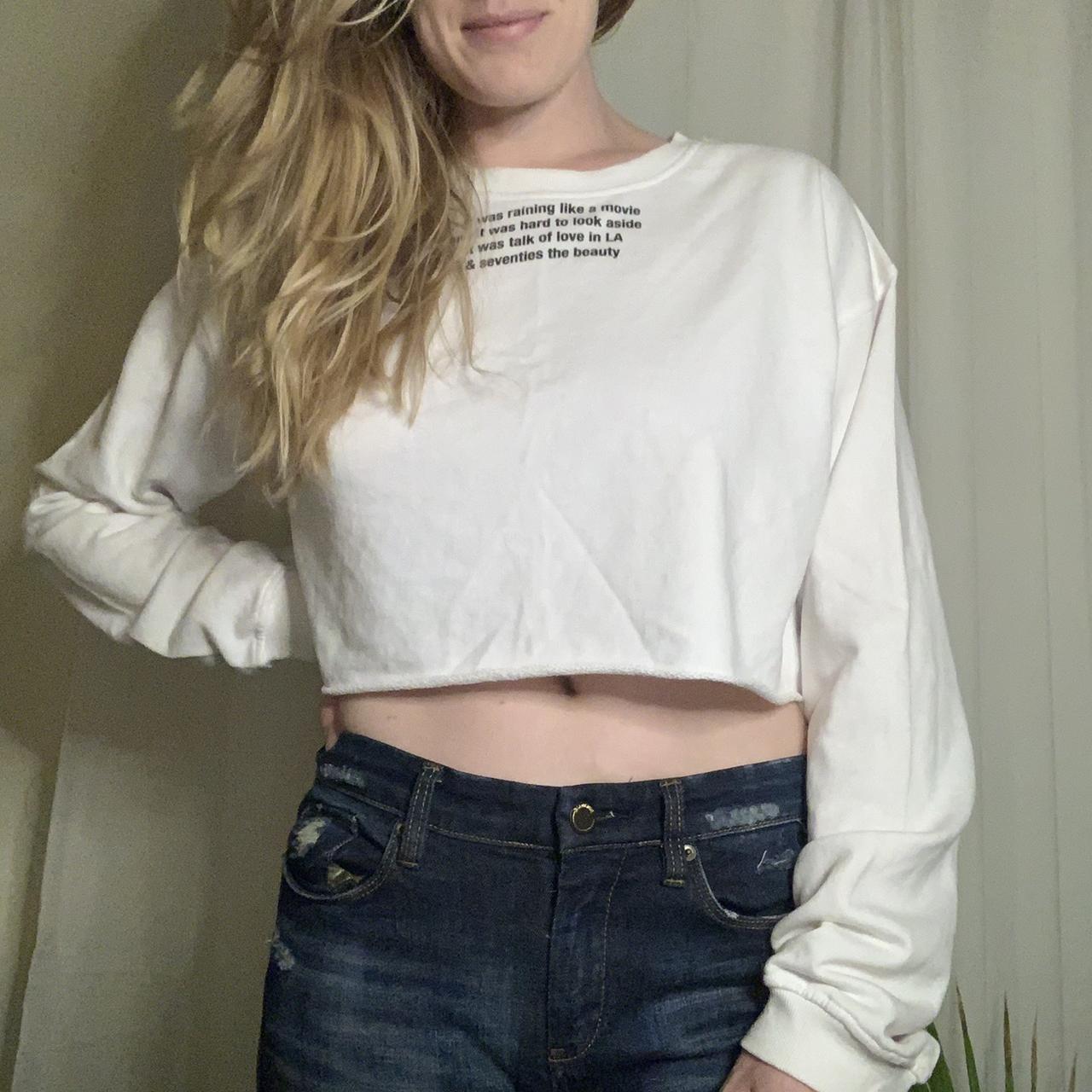 Zara Cropped Sweatshirt w/ Cute Poem light... Depop