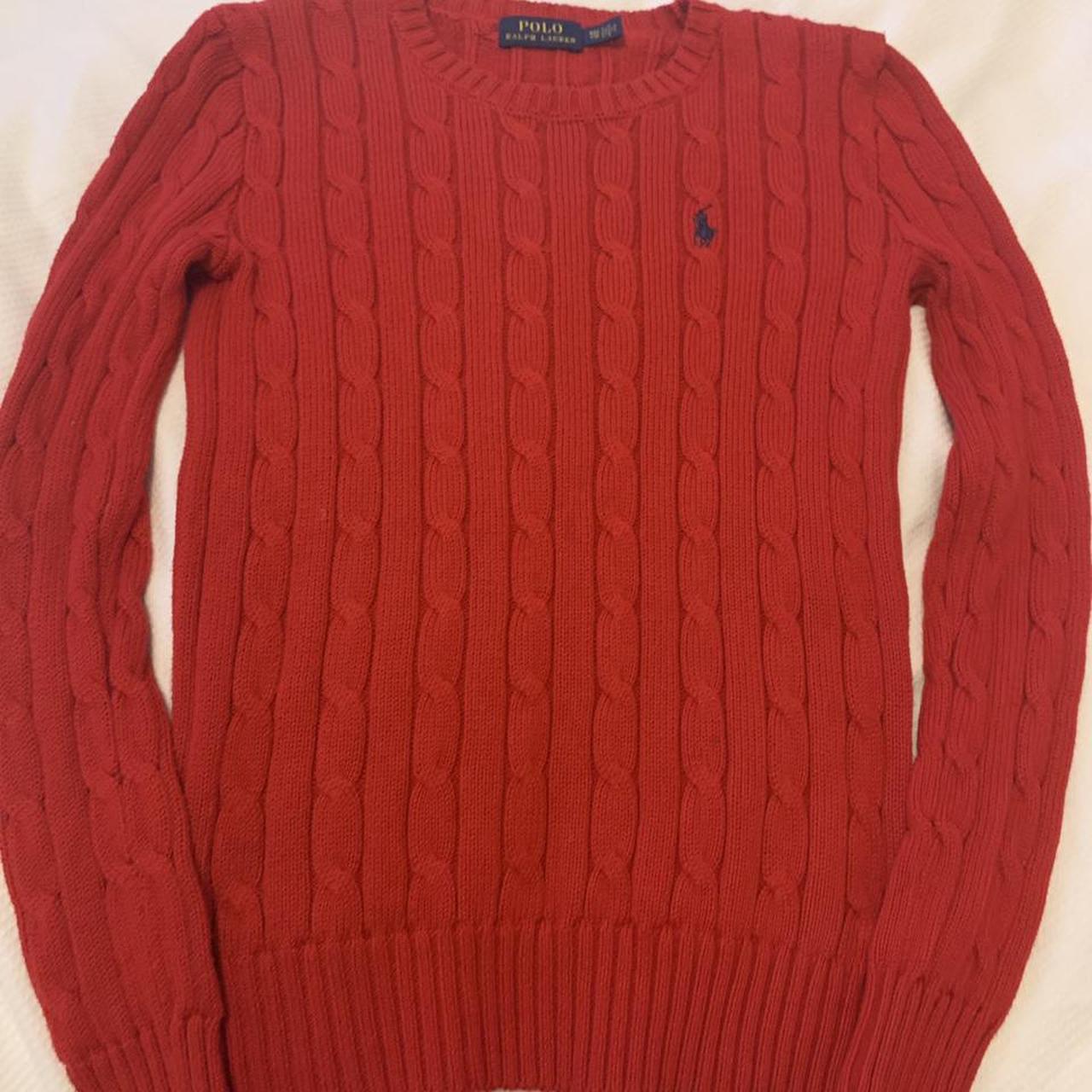 Women’s designer polo Ralph Lauren red cable knit... - Depop