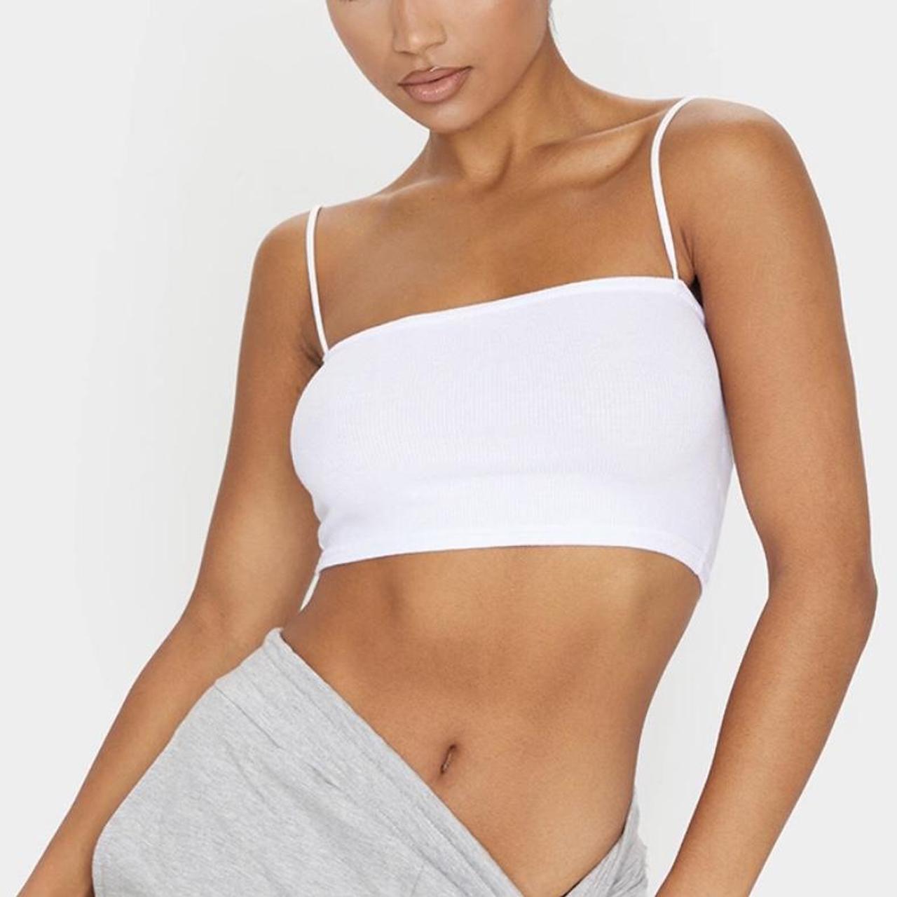 Pretty Little Thing White spaghetti strap tank... Depop