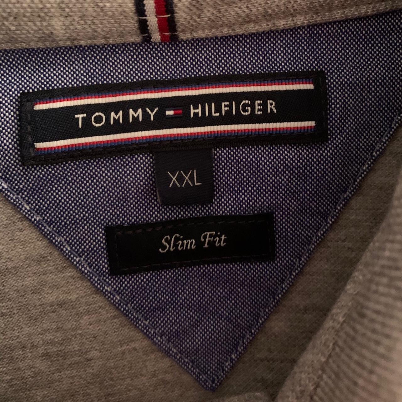 Tommy Hilfiger - Flag Logo - grey short-sleeve polo... - Depop
