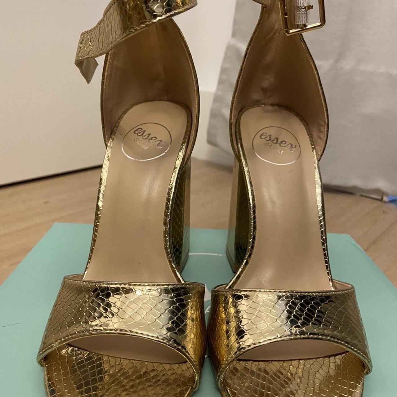 Gold snack metallic gold block heels - used once.... - Depop