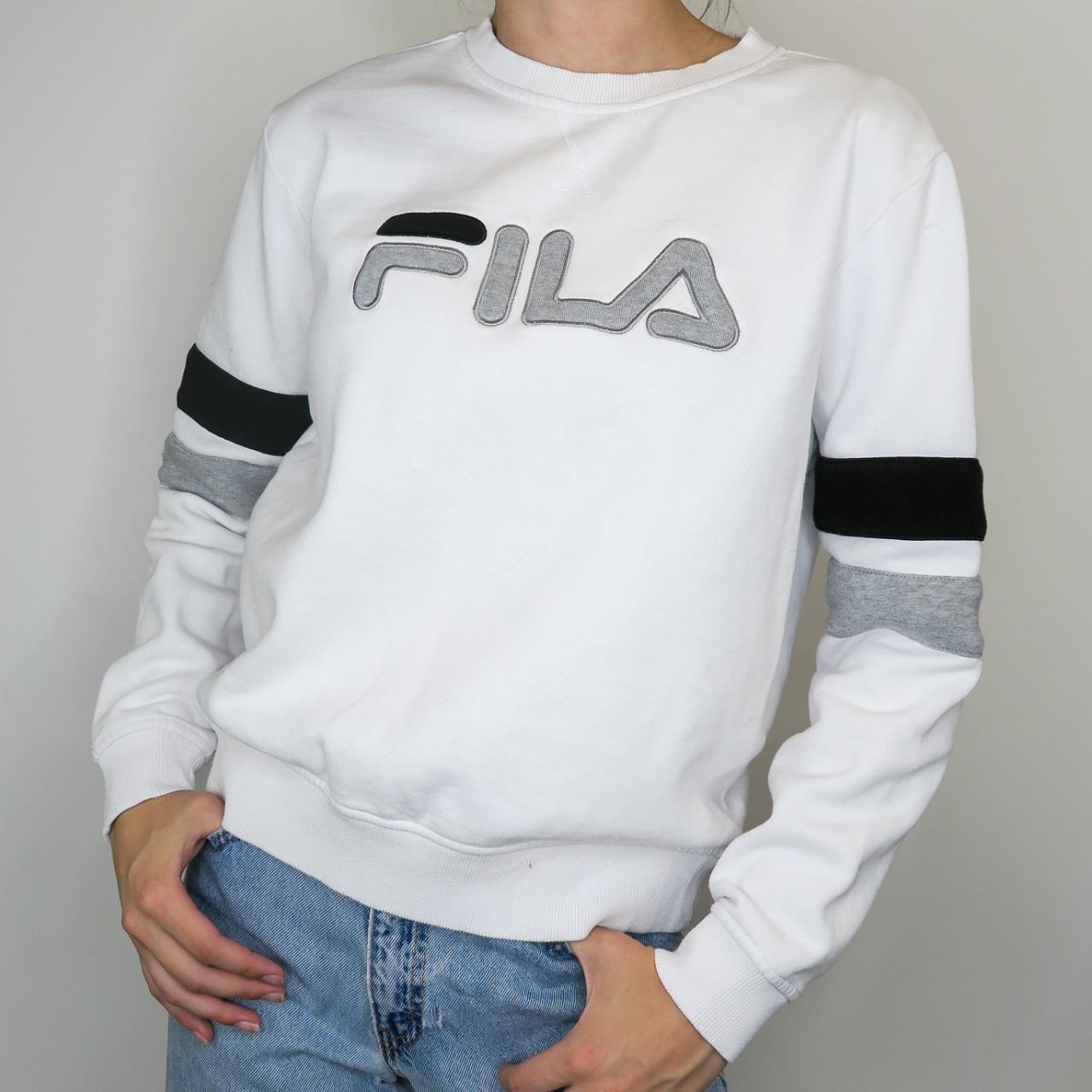 Fila Women's White and Black Sweatshirt | Depop