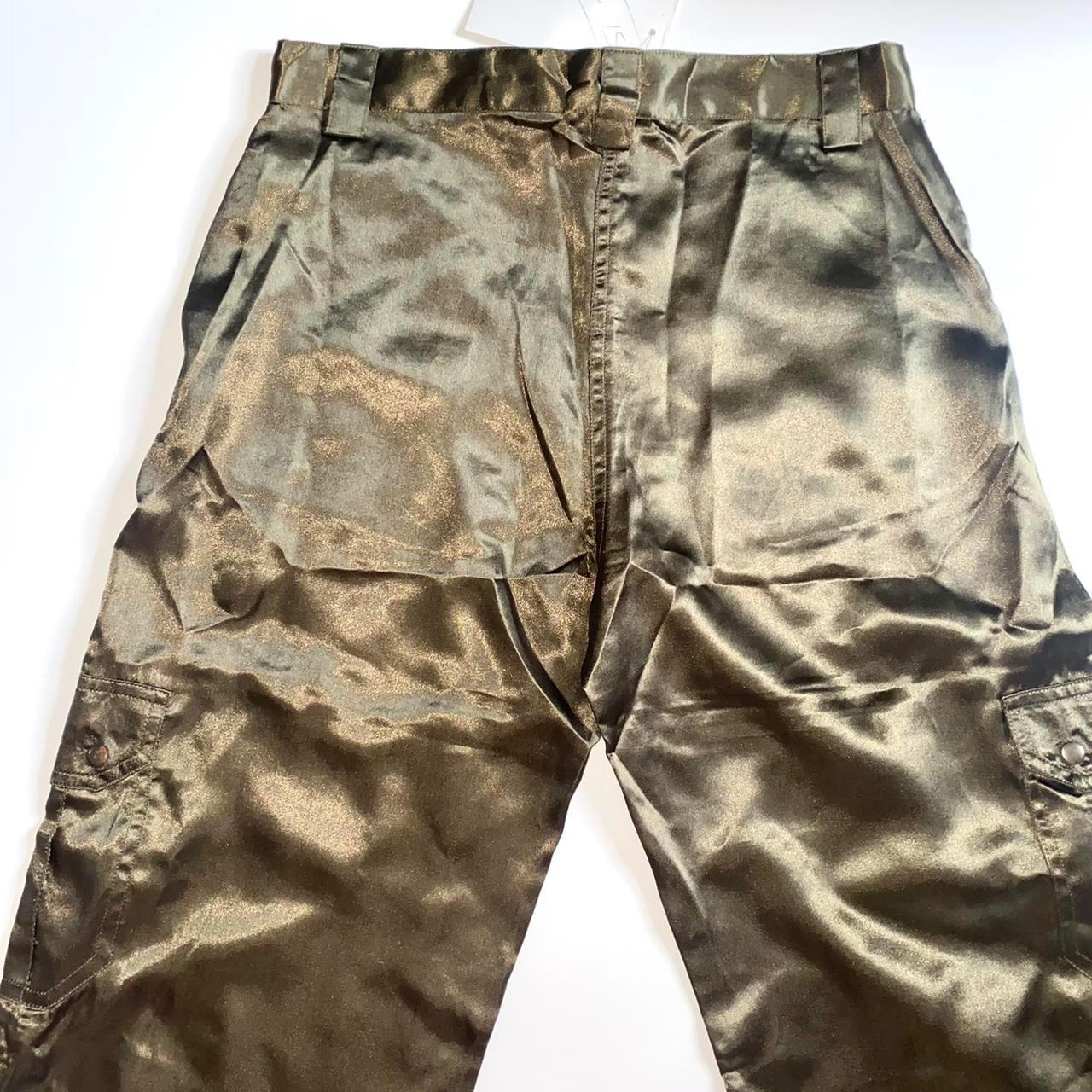 Khaki Green satin y2k 90s low mid rise cropped cargo... - Depop