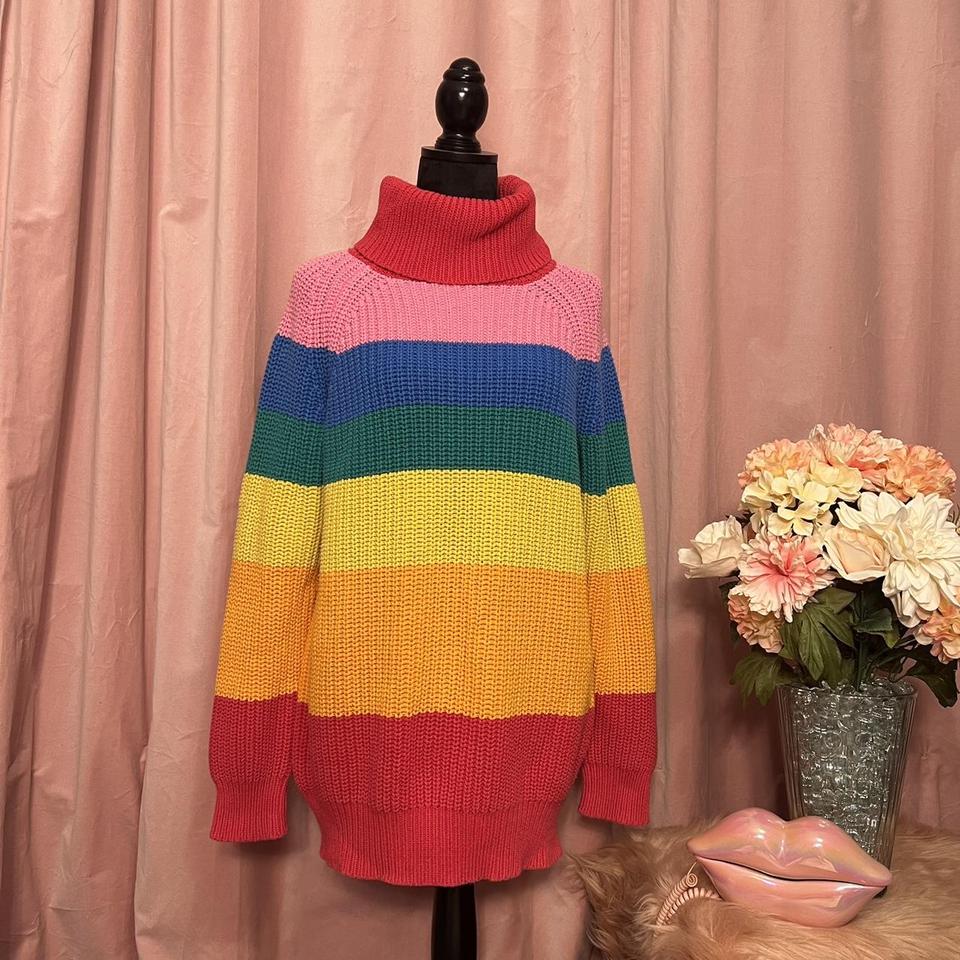 Rainbow Oversized Roll Neck Jumper Brand Lazy Depop