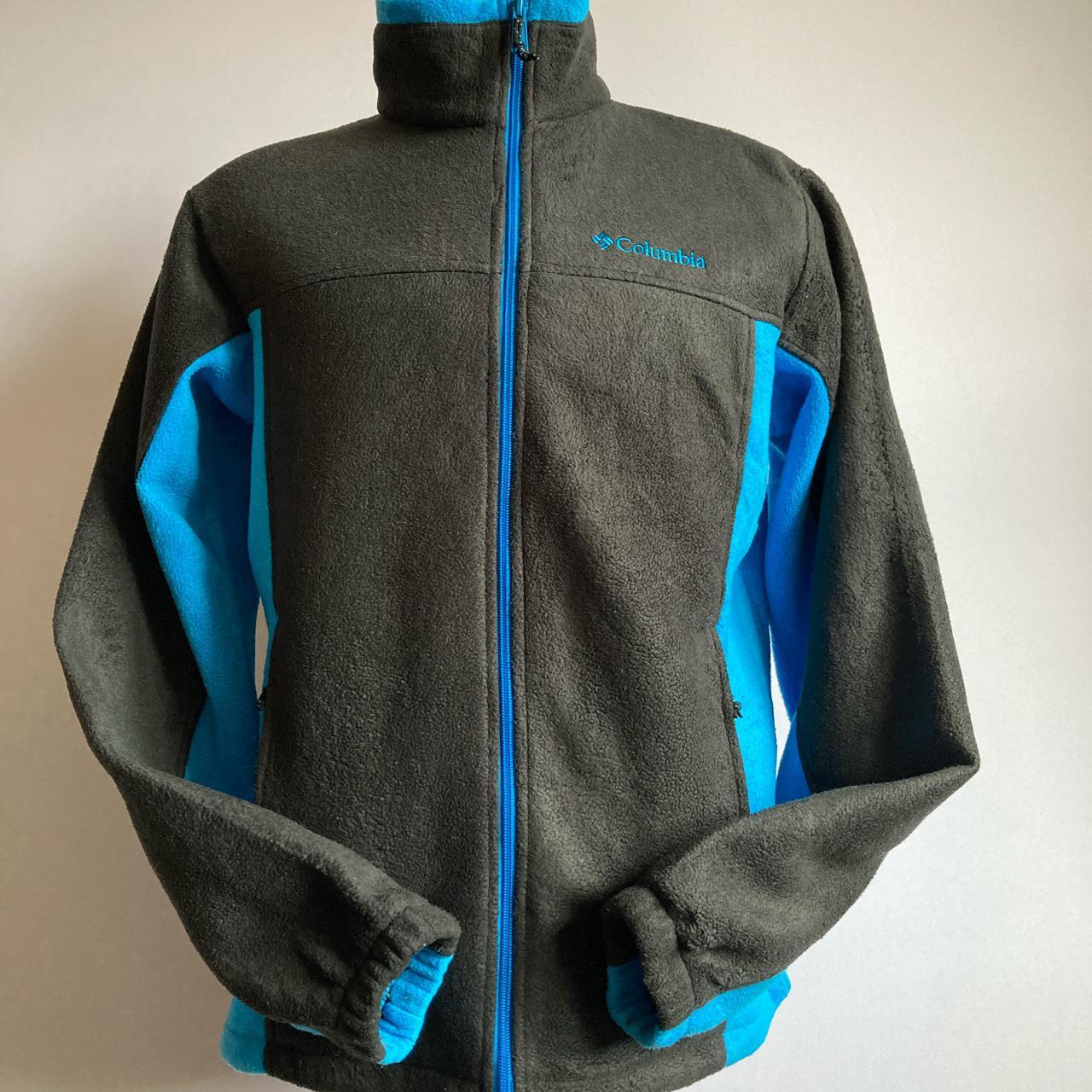 Vintage Columbia black and turquoise full zip fleece... - Depop