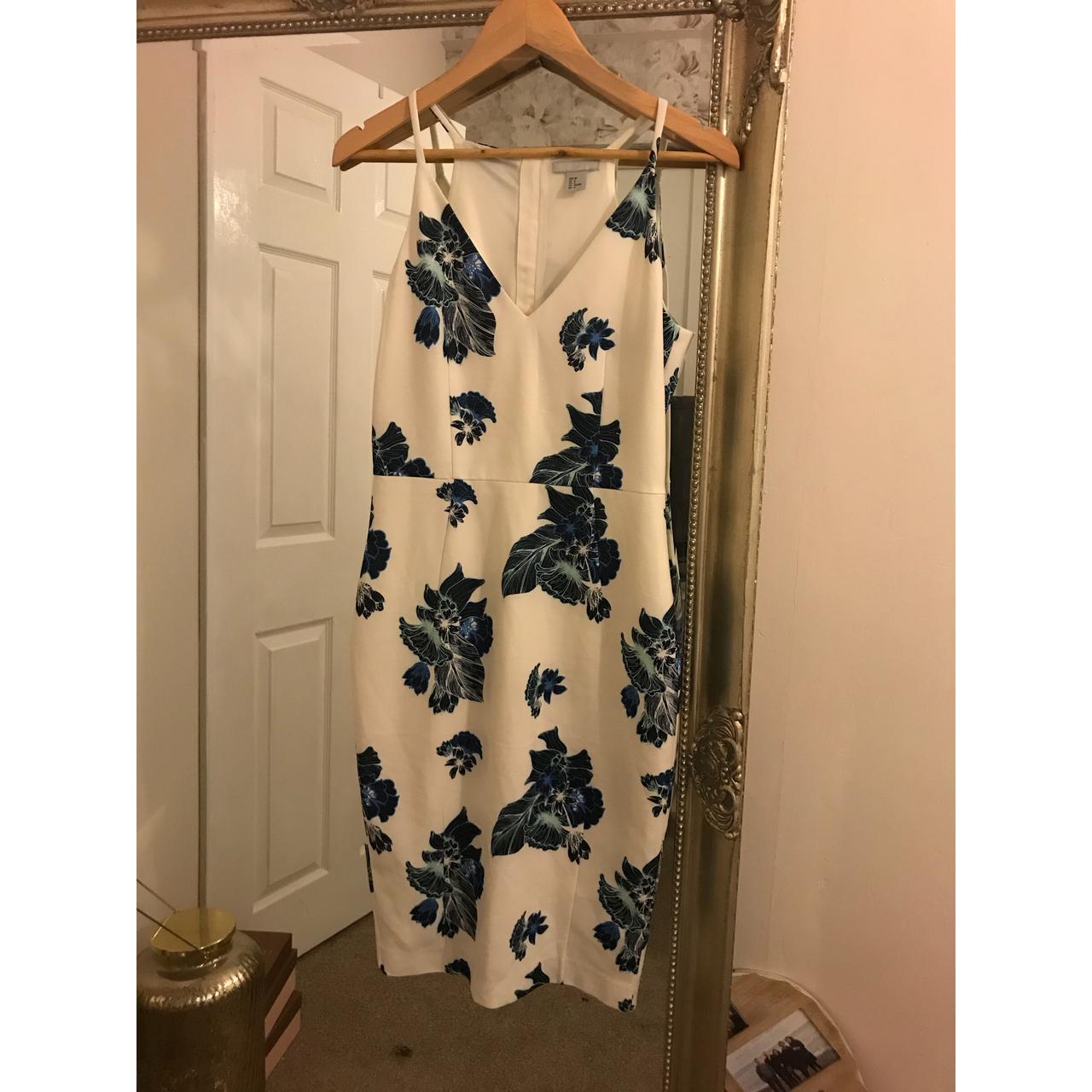 H&m white and blue floral, strappy dress. Size 10. - Depop