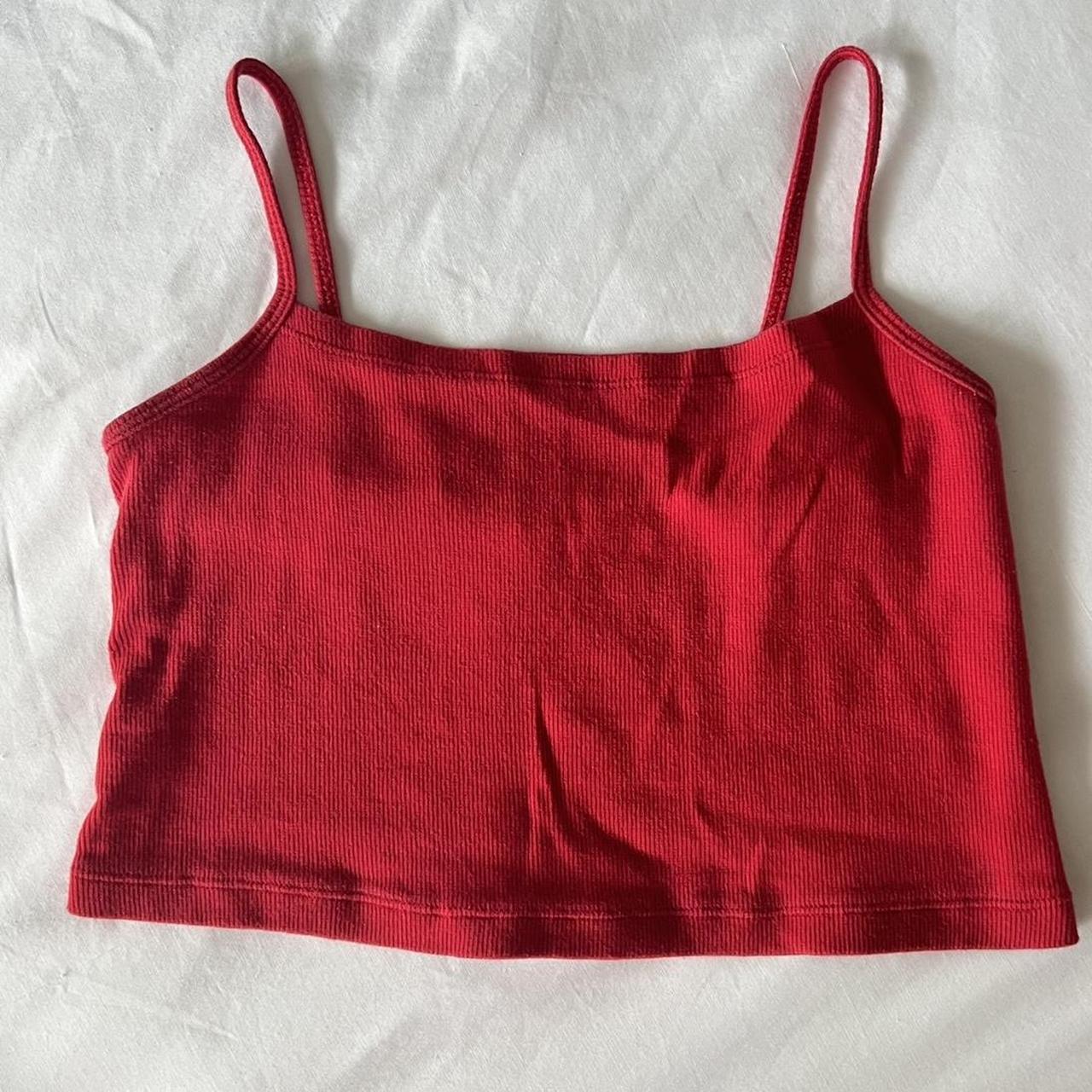 Red bamba crop top Size S Cotton ribbed material - Depop