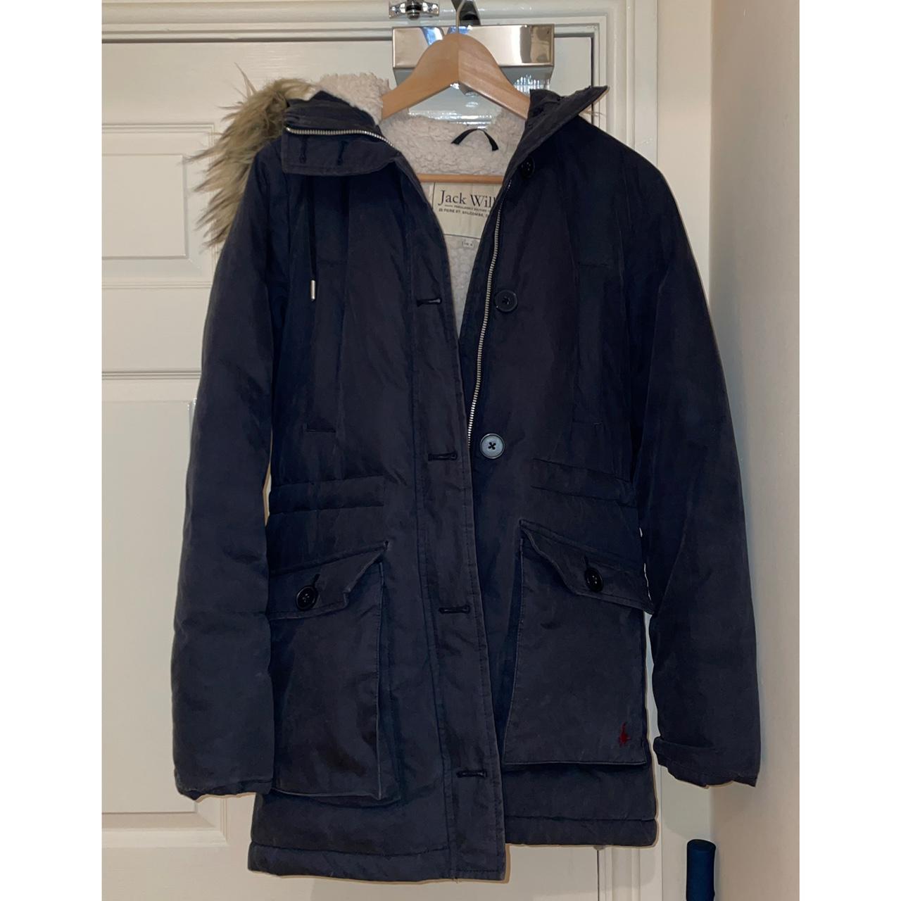 Jack Wills fleece lined navy parka jacket - size 10.... - Depop