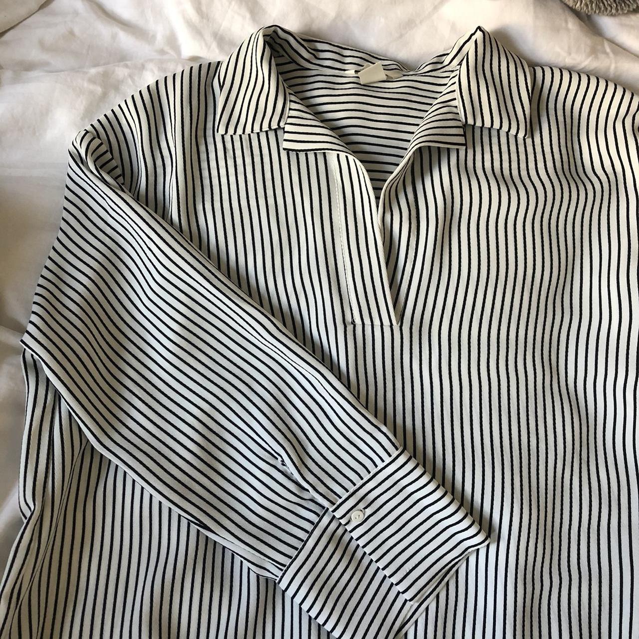 h&m oversized striped shirt in size S no flaws! in... - Depop