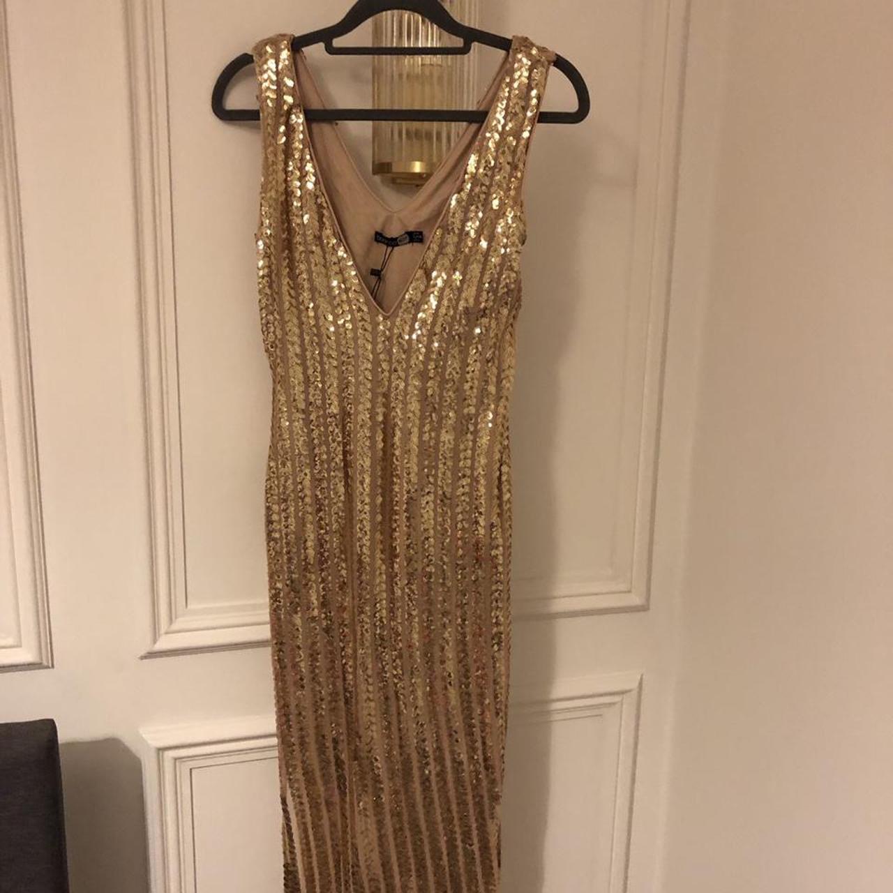 Boohoo Women's Gold Dress Depop