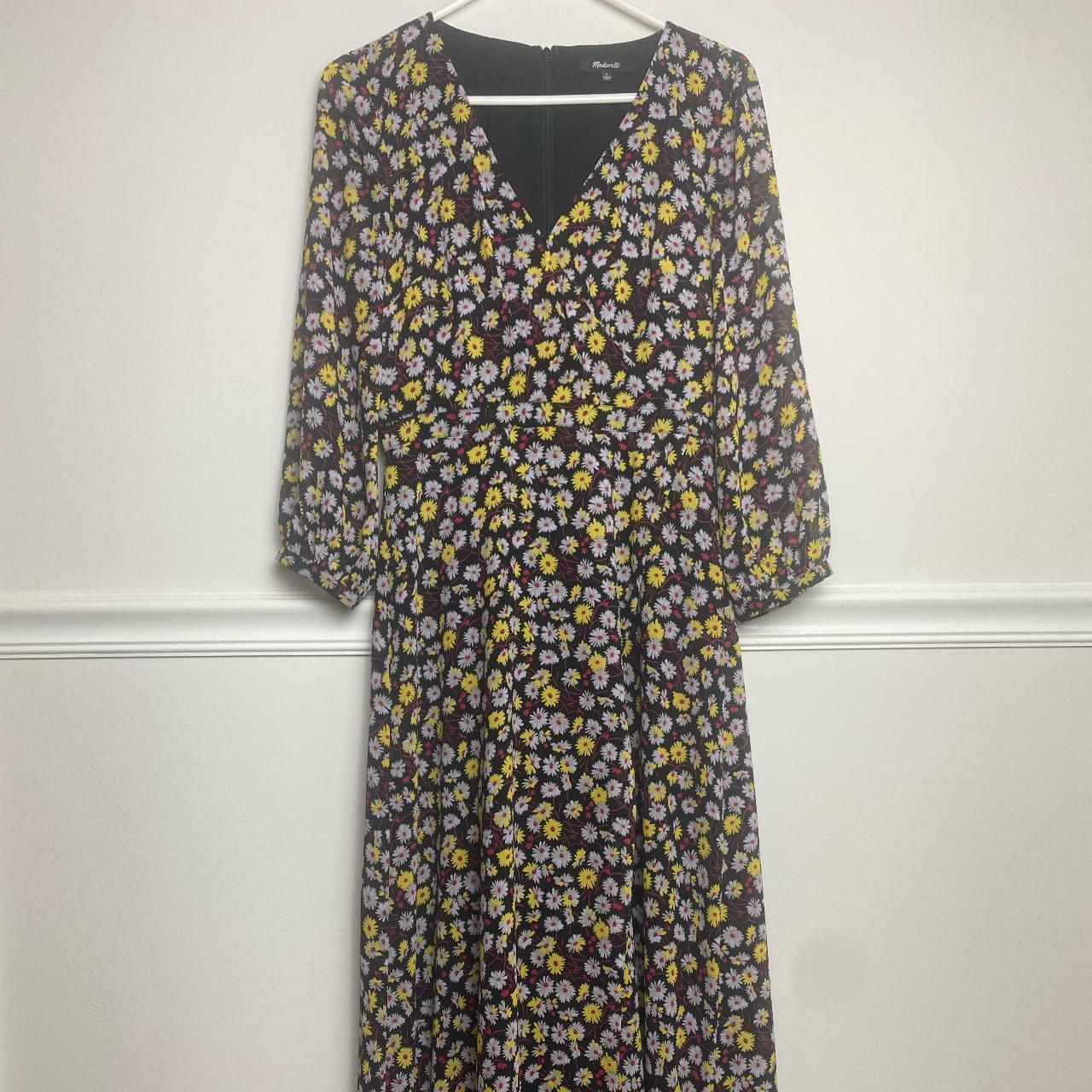 Madewell Women's Black and Yellow Dress | Depop