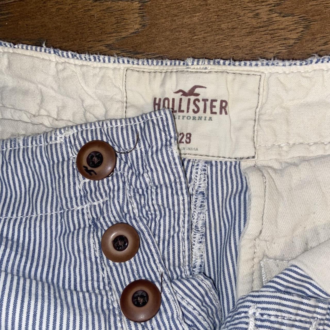 Men’s Hollister blue and white stripped shorts good... - Depop