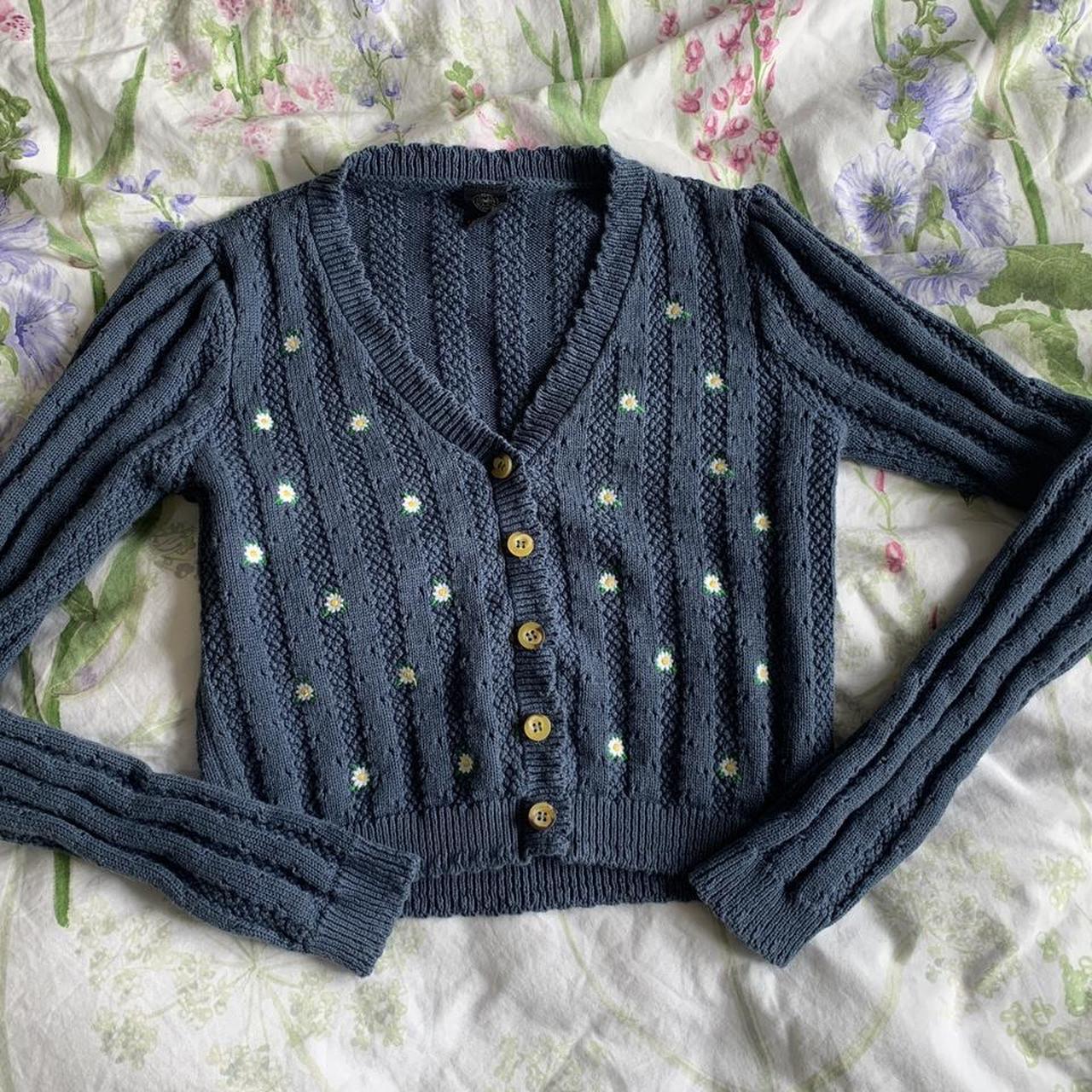 Super cute urban outfitters navy blue embroidered... - Depop