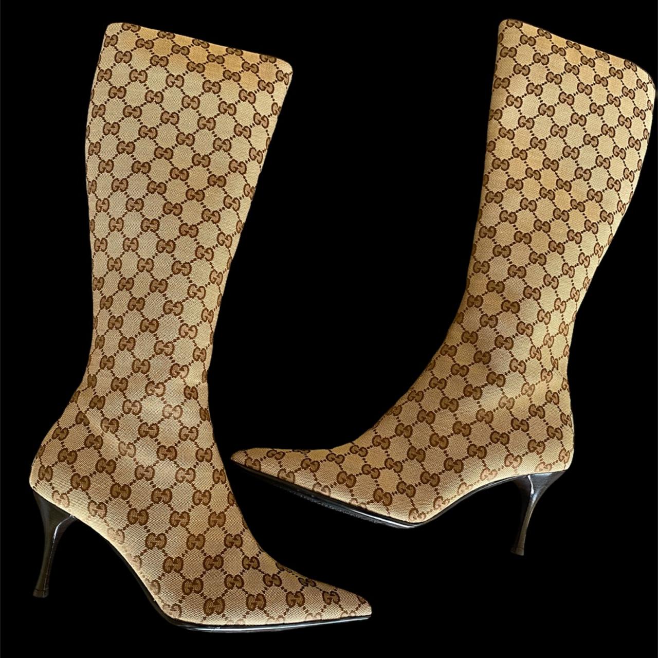 gucci monogram knee high boots